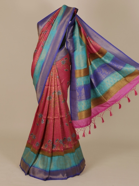 

Pothys Magenta & Blue Jute Silk Printed Saree