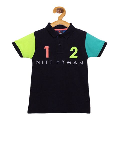 

Cherry Crumble Boys Black Printed Polo Collar T-shirt