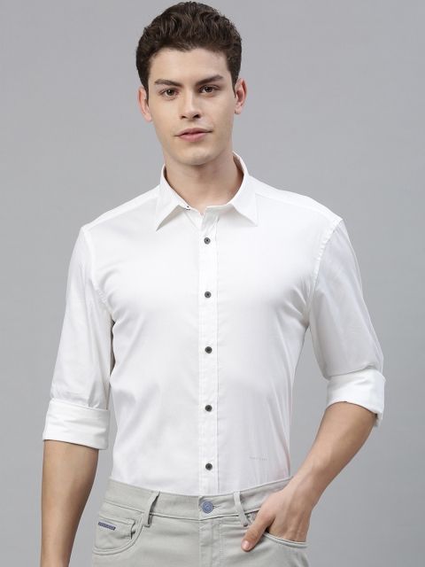 

RARE RABBIT Men White Tailored Fit Solid Casual Shirt