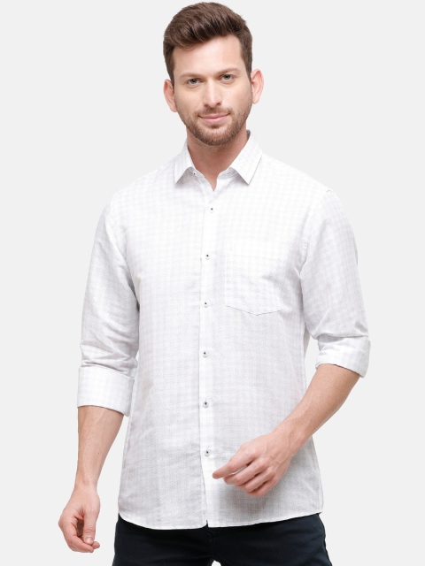 

CAVALLO by Linen Club Men Cotton Linen White Regular Fit Checked Casual Shirt