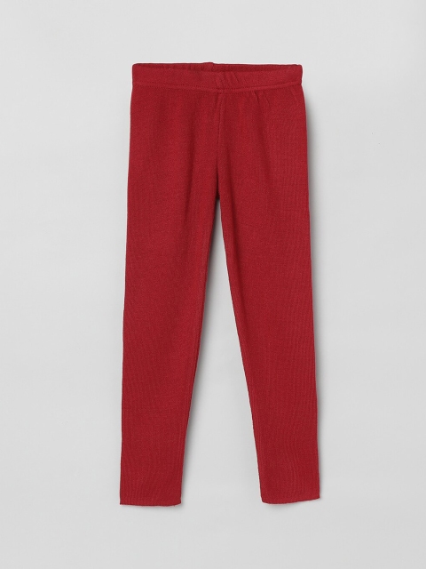 

max Girls Red Solid Ankle-Length Leggings