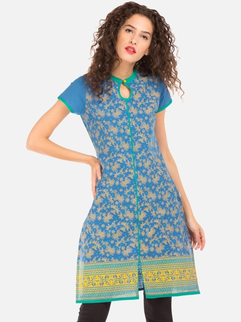 

Karigari Women Blue Printed Straight Kurta