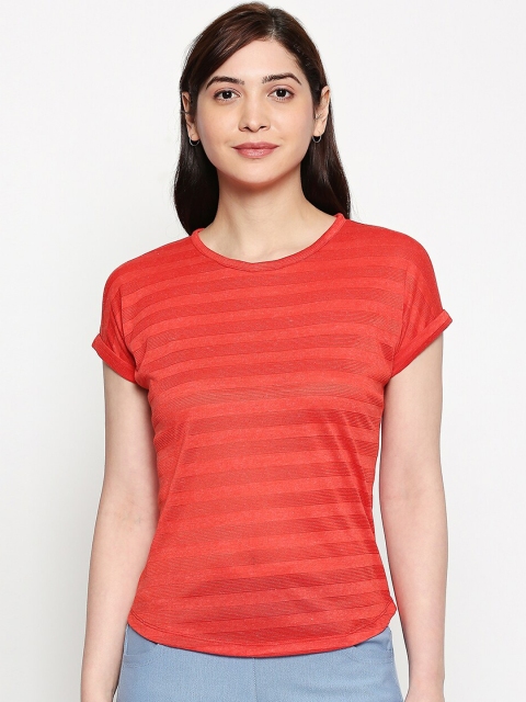 

Tshirts Red Striped Round Neck T-shirt