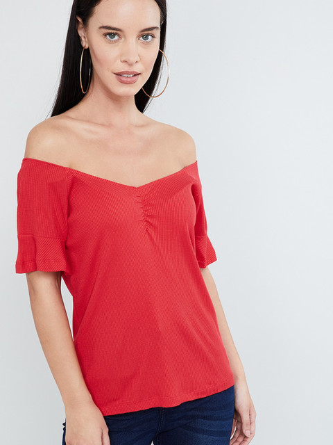 

max Women Red Solid Bardot Top