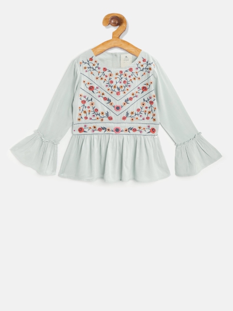 

Cherry Crumble Girls Green Self Design Peplum Top