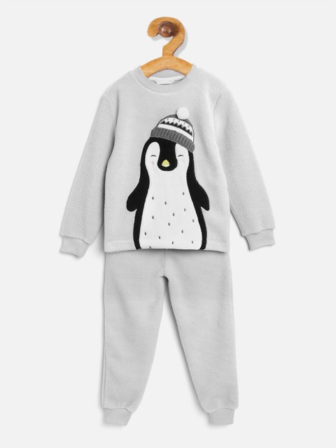 

Cherry Crumble Boys Grey & White Solid Night Suit