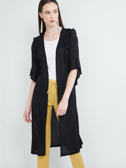 

max Women Black Solid Open Front Longline Shrug
