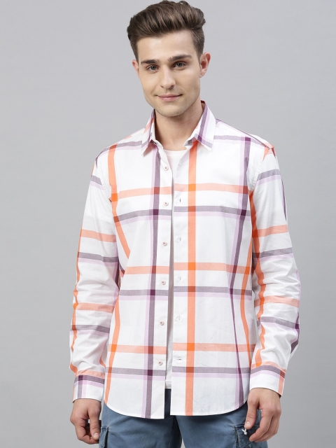 

RARE RABBIT Men White & Orange Tailored Fit Checked Casual Shirt