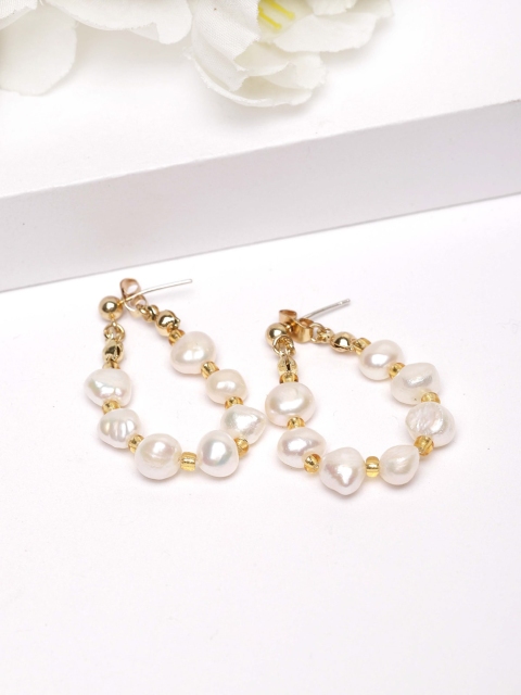 

AVANT-GARDE PARIS Gold-Plated & White Contemporary Hoop Earrings