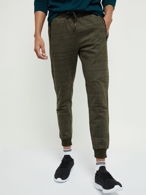 

max Men Olive Green Self-Design Joggers