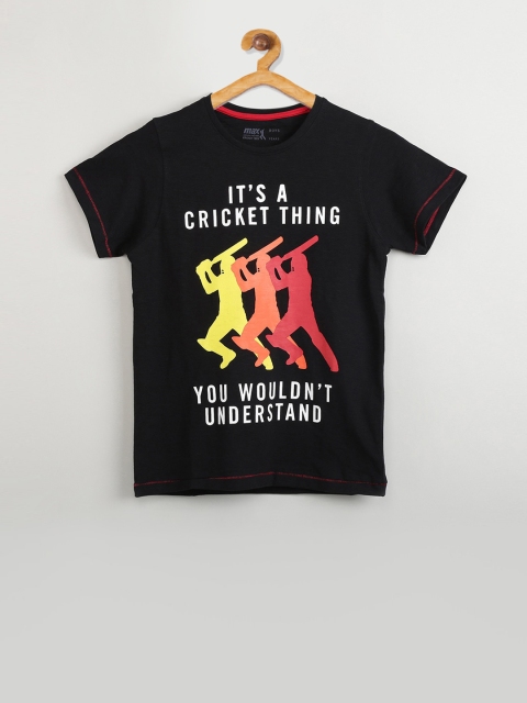 

max Boys Black Printed Round Neck T-shirt