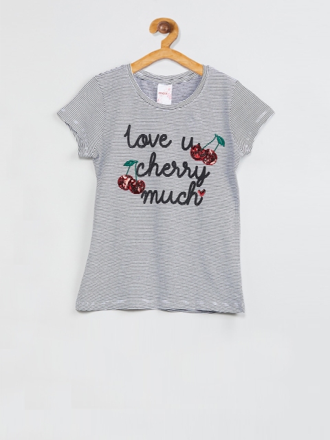 

max Girls Black Printed Round Neck T-shirt