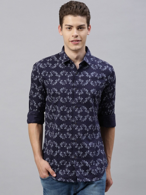 

RARE RABBIT Men Navy Blue Tailored Fit Printed Casual Shirt