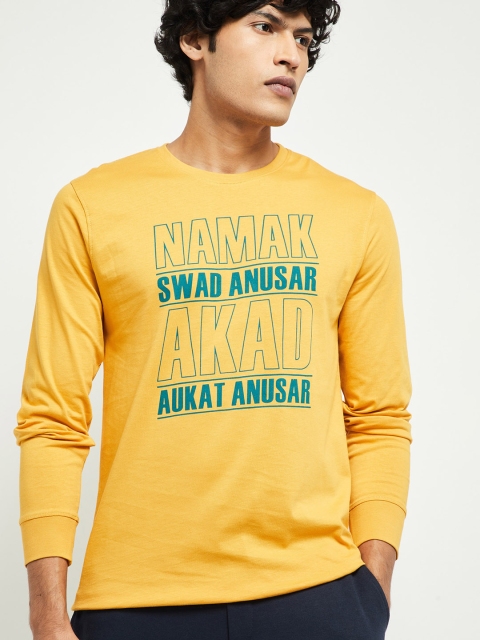 

max Men Yellow Printed Round Neck T-shirt