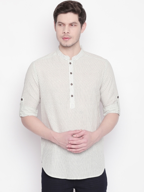 

indus route by Pantaloons Men Cream-Coloured & Black Striped Straight Kurta