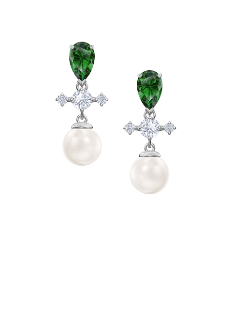

SWAROVSKI Green Rhodium-Plated Perfection Drop Pierced Earrings