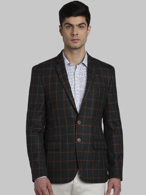 

Parx Men Green & Orange Checked Single-Breasted Casual Blazer