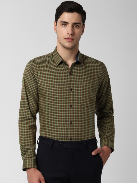 

Peter England Men Brown & Green Slim Fit Checked Formal Shirt