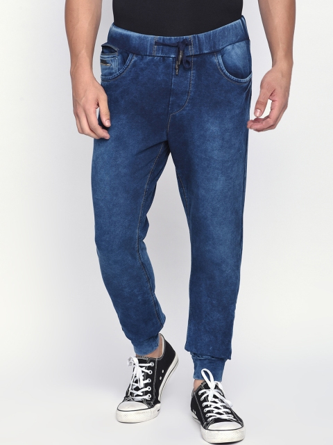 

Beevee Men Blue Knitted Washed Jogger