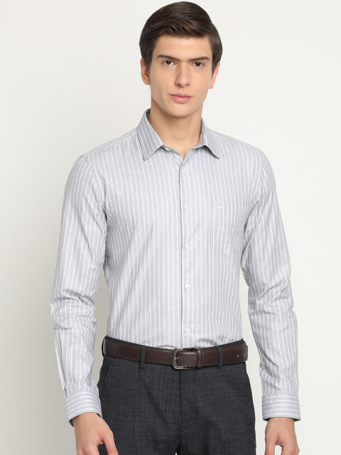 

Crocodile Men Grey & White Classic Slim Fit Striped Formal Shirt