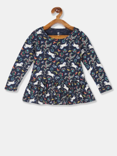 

GAP Girls Navy Blue & White Printed A-Line Pure Cotton Top
