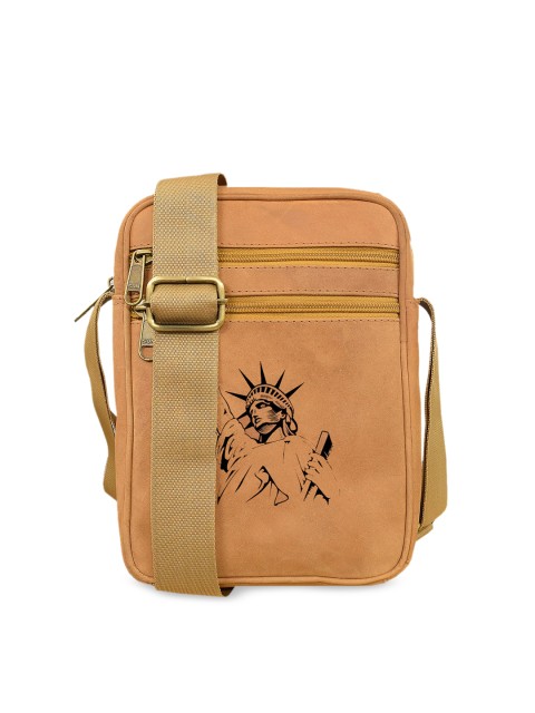 

ABYS Unisex Tan Brown Printed Leather Messenger Bag