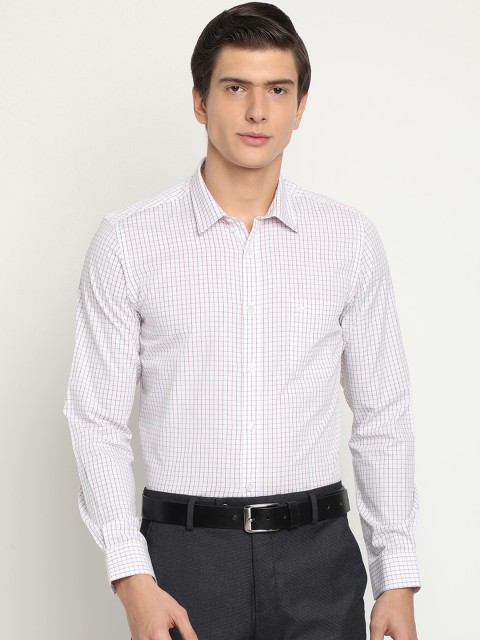 

Crocodile Men White & Red Classic Slim Fit Checked Formal Shirt