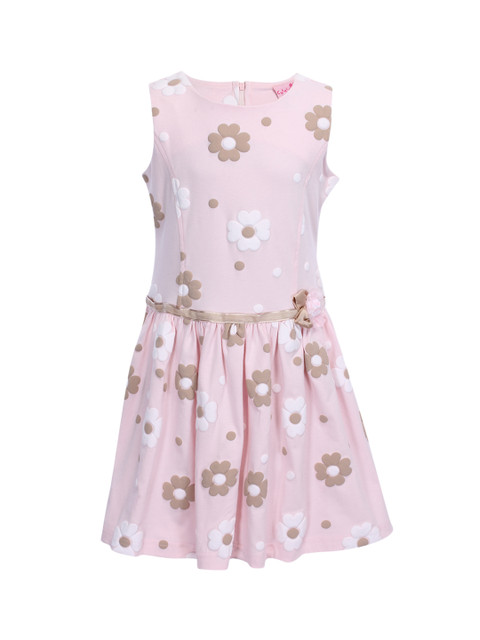 

CUTECUMBER Girls Pink & Olive Green Printed Fit and Flare Dress