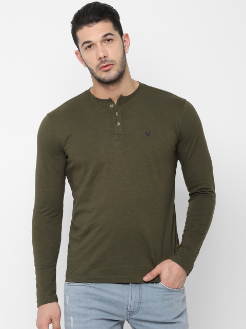 

Allen Solly Sport Men Olive Green Solid Henley Neck T-shirt