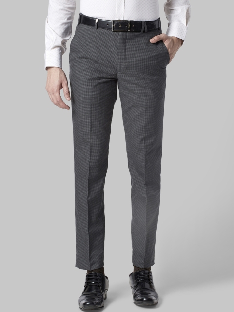 

Park Avenue Men Grey Regular Fit Checked Formal Trousers