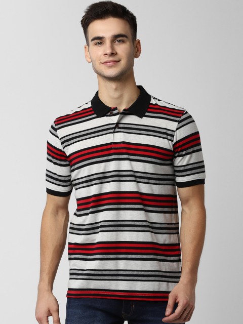 

Peter England Casuals Men White Striped Polo Collar T-shirt
