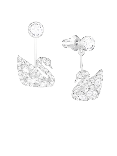

SWAROVSKI Silver-Toned Rhodium-Plated CZ Studded Swan Lake Pierced Earrings