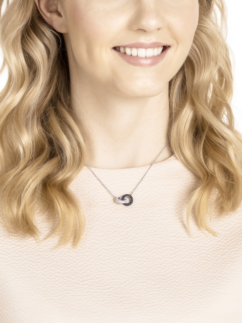 

SWAROVSKI Women Silver-Toned Gold-Plated & Black Crystal Studded Necklace
