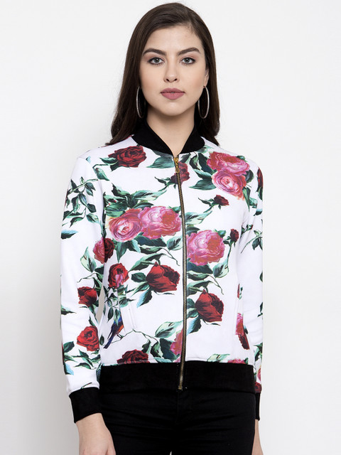 

armure Women White & Magenta Floral Printed Lightweight Bomber