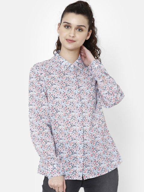 

Double Two Women Blue & Red Regular Fit Printed Standard Casual Shirt