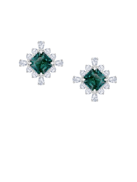 

SWAROVSKI Green & Silver-Toned Rhodium Plated Studs