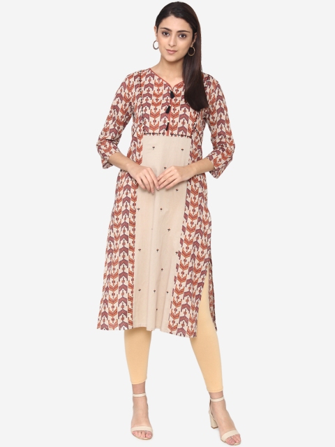 Laabha Women Off-White Printed Straight Kurta