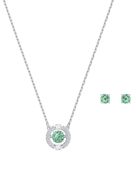 

SWAROVSKI Rhodium-Plated Green Crystal Studded Sparkling Dance Jewellery Set