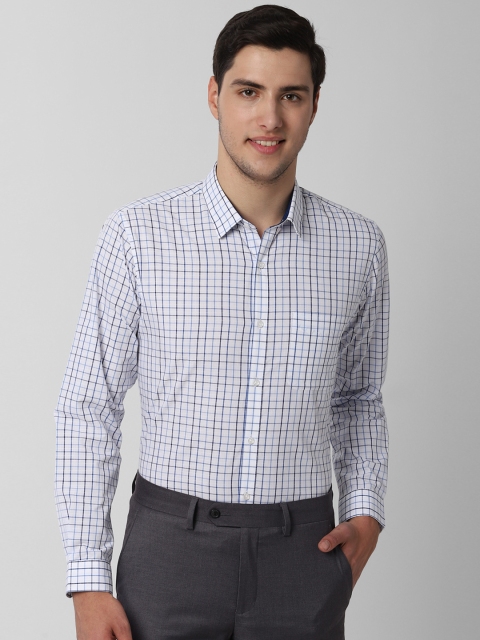 

Peter England Men Off-White & Blue Slim Fit Checked Formal Shirt