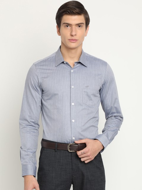 

Crocodile Men Blue & Grey Classic Slim Fit Striped Formal Shirt