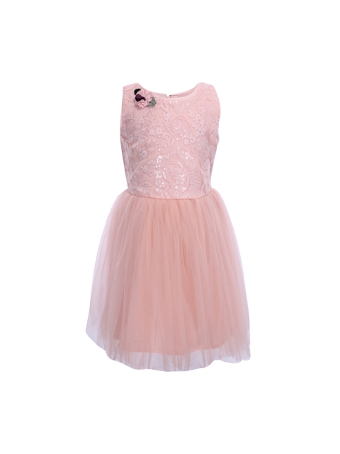 

CUTECUMBER Girls Peach-Coloured Self Design Fit and Flare Dress