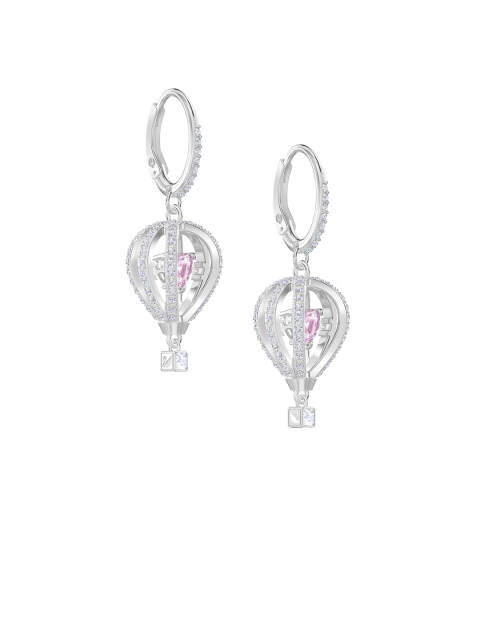 

SWAROVSKI Silver-Toned Pink Rhodium-Plated Drop Earrings