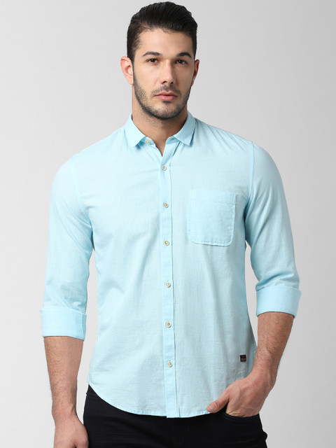 

Peter England Casuals Men Turquoise Blue Slim Fit Solid Casual Shirt