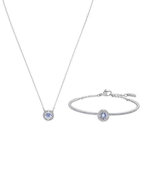 

SWAROVSKI Rhodium-Plated Silver-Toned & Blue Stone & Crystal Studded Jewellery Set