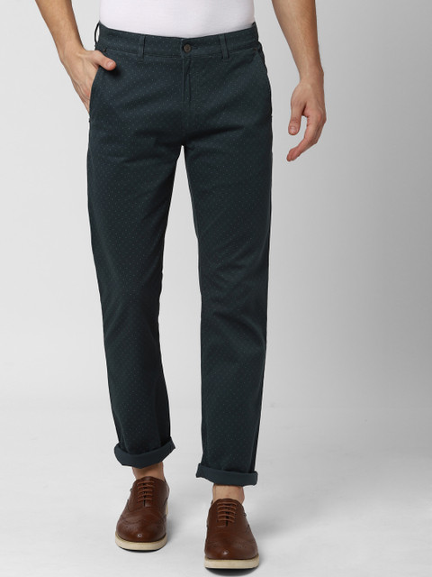 

Peter England Casuals Men Green Slim Fit Printed Regular Trousers