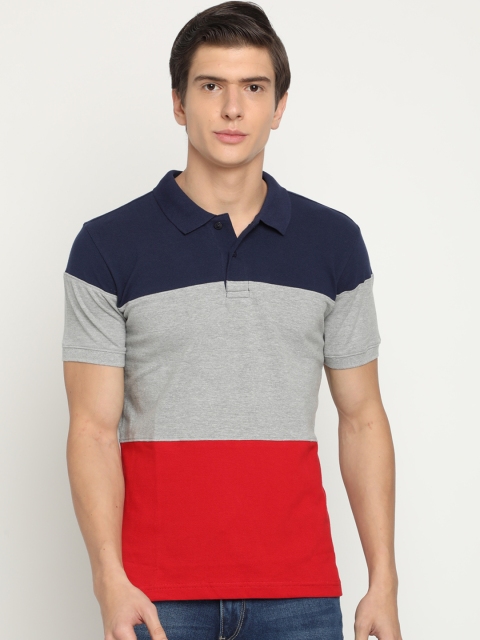 

Crocodile Men Navy Blue & Grey Colourblocked Polo Collar T-shirt
