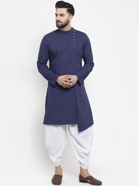 

Zotw Men Navy Blue Solid Asymmetrical Hem Straight Kurta