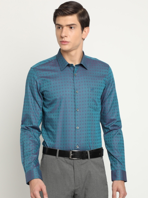 

Crocodile Men Teal Green Classic Slim Fit Self Design Formal Shirt