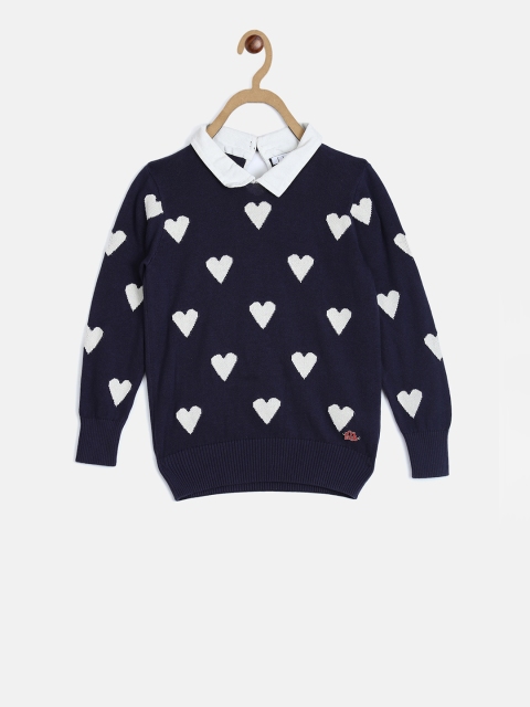 

ELLE Girls Navy Blue & White Self Design Pullover Sweater