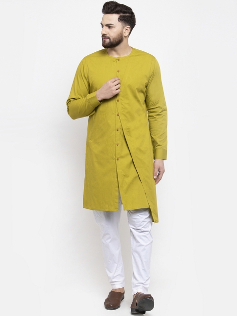 

Zotw Men Olive Green Solid Straight Asymmetric Kurta